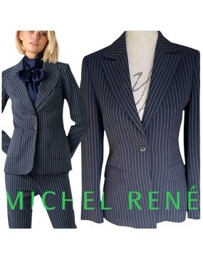 Michel Rene Navy Pinstripe One Button Jacket Blazer (US6/EU38)